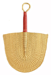 Natural Woven Fan Brown Leather Handle