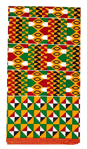 Tissu Ankara à motif Kente rouge noir vert 2 yards