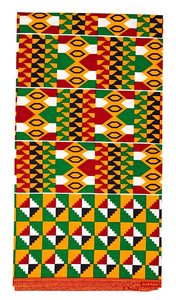 Tissu Ankara à motif Kente rouge noir vert 2 yards