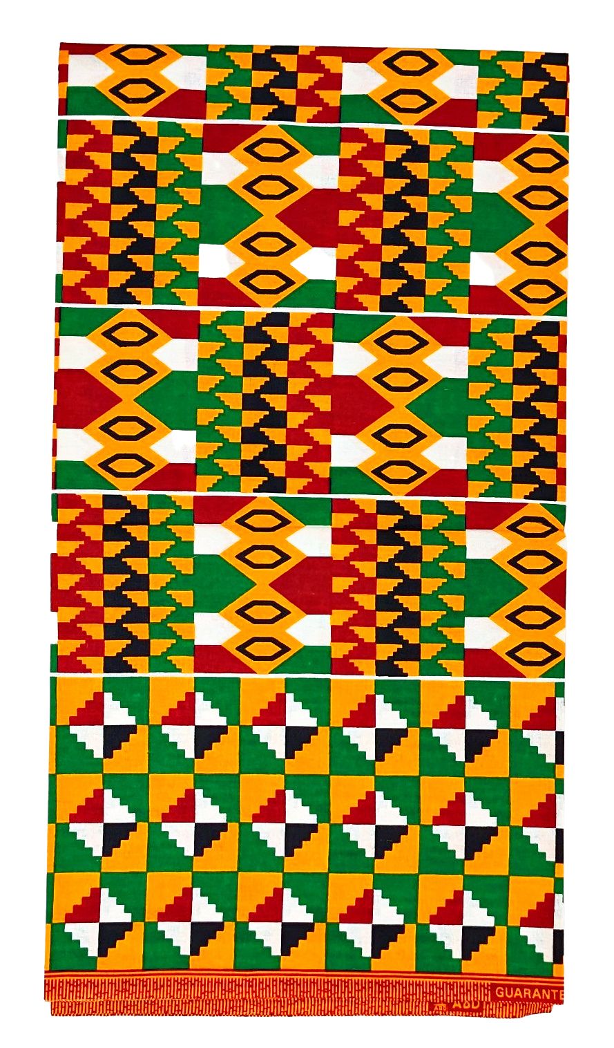 Tissu Ankara à motif Kente rouge noir vert 2 yards