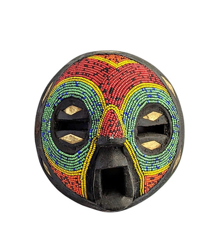 Round Wood Beaded Mask B
