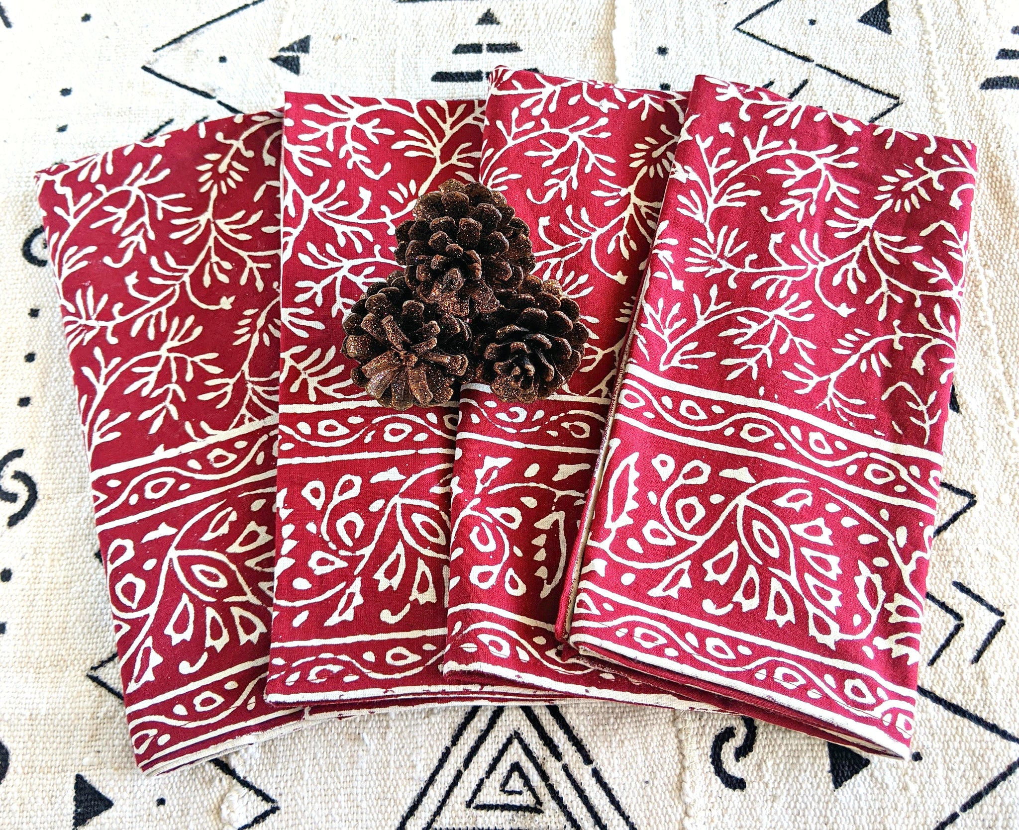 Cranberry Red Block Print Dinner Napkins - Set of 2 – Reflektion Design