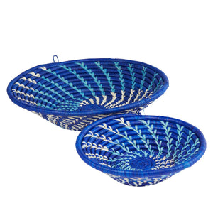 Set of 2 Blue Woven Raffia Baskets