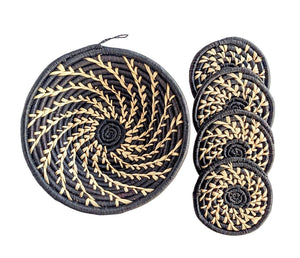 Small Black Basket With Drink Coasters Set