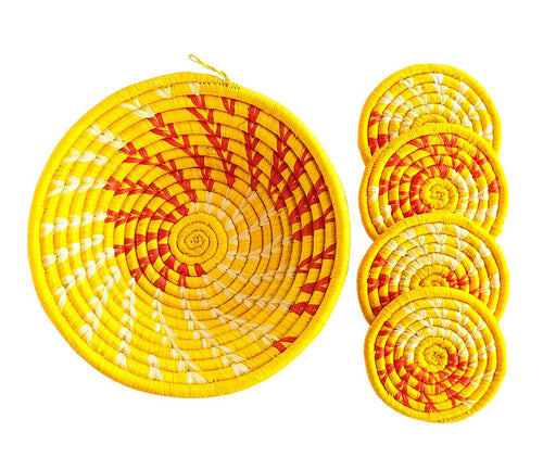 Small Yellow Basket + Coasters Set
