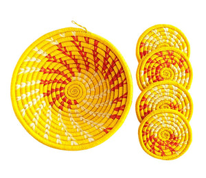 Small Yellow Basket + Drink Coasters Set