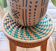 Woven Raffia Trivet Table Mat Set – Teal Spiral Design