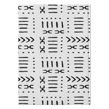back view of africa print white mud cloth pattern hard cover journal lined