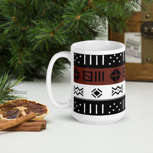 black white coffee mug tribal pattern