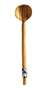 Olive Wood Spoon White Black Bead Handle
