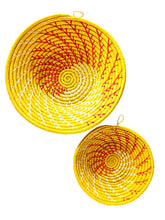 Set of 2 Yellow Woven Raffia Baskets