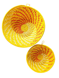 Set of 2 Yellow Woven Raffia Baskets